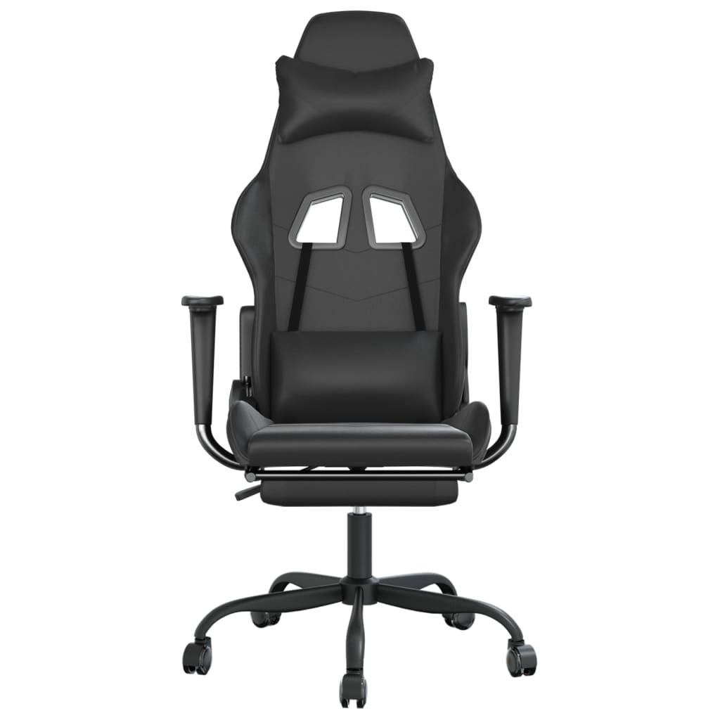 vidaXL Масажен гейминг стол с опора за крака, черен, изкуствена кожа