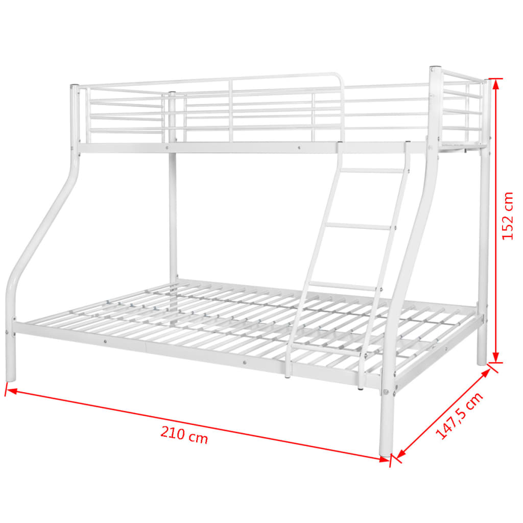 vidaXL Детска двуетажна рамка за легло бяла метал 140x200/90x200 см