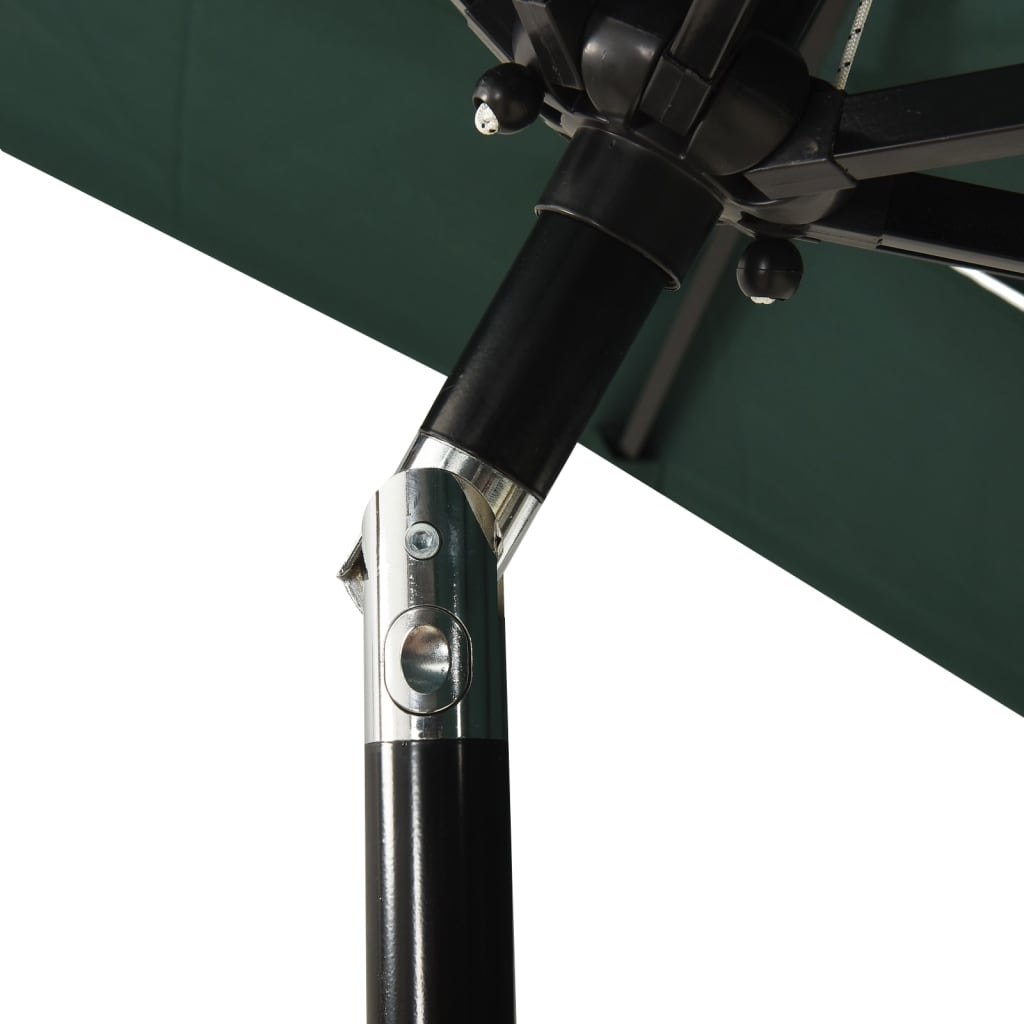 vidaXL Градински чадър на 3 нива с алуминиев прът, зелен, 2x2 м