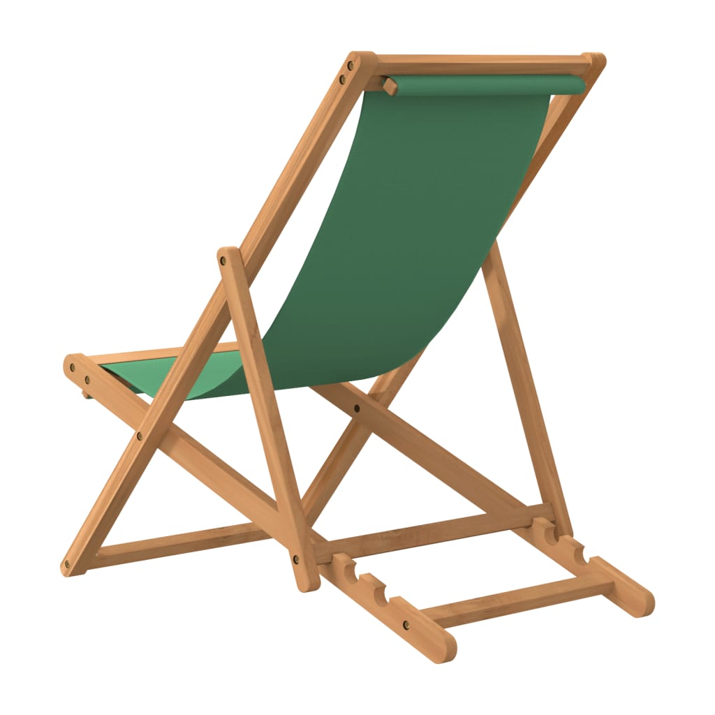 vidaXL Сгъваем плажен стол, тиково дърво масив, зелен