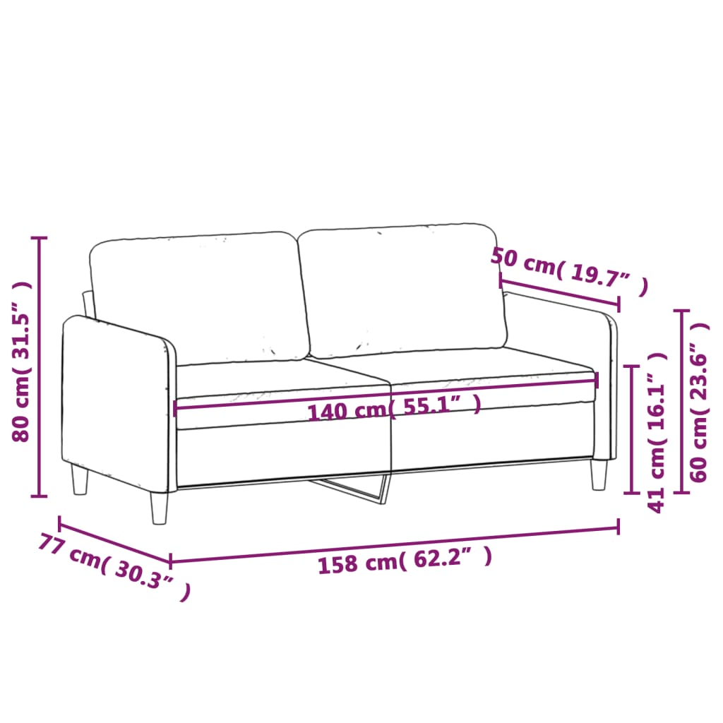 vidaXL 2-местен диван, тъмносив, 140 см, кадифе