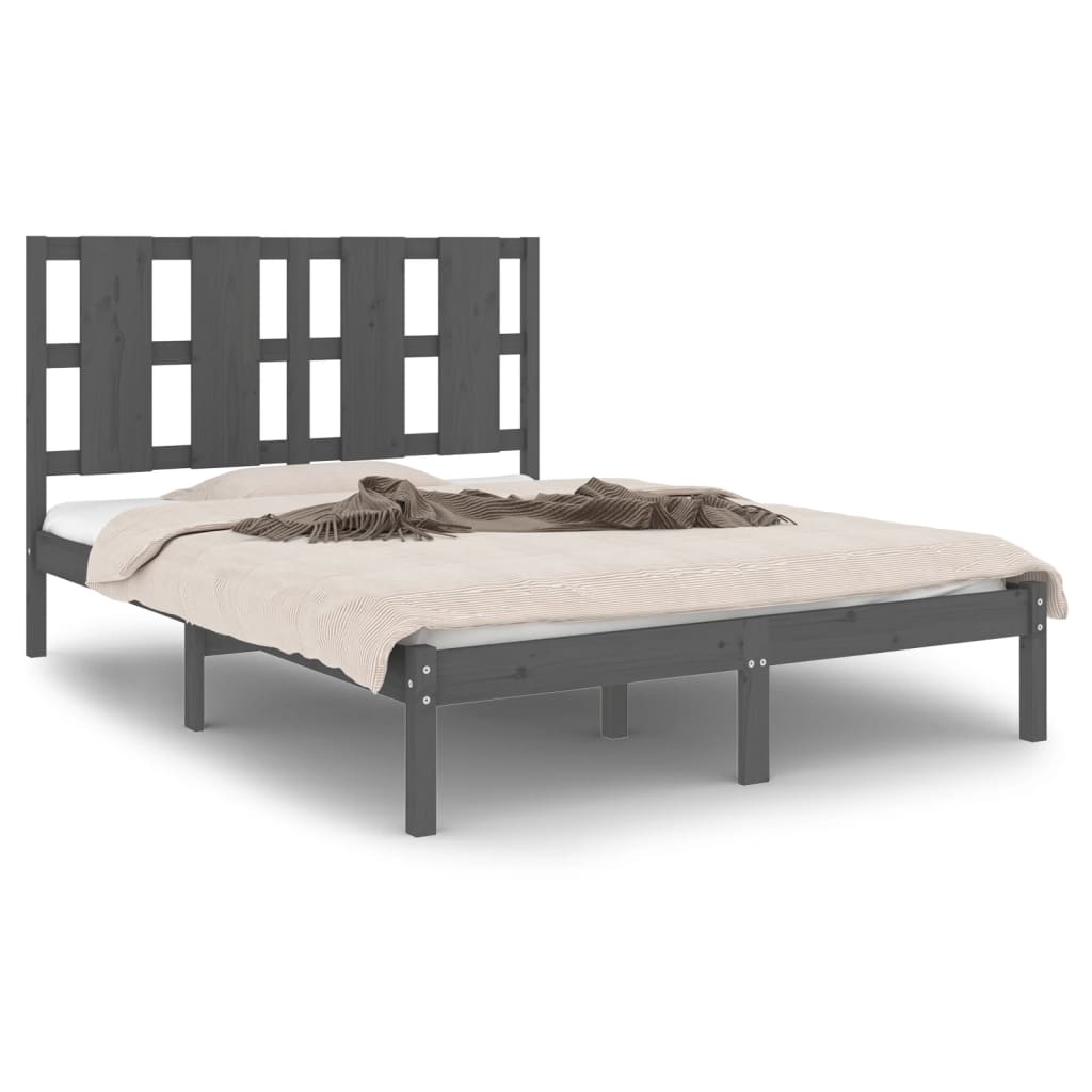 vidaXL Рамка за легло, сива, бор масив, 120х200 см