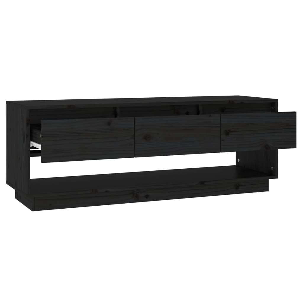 vidaXL ТВ шкаф, черен, 110,5x34x40 см, бор масив