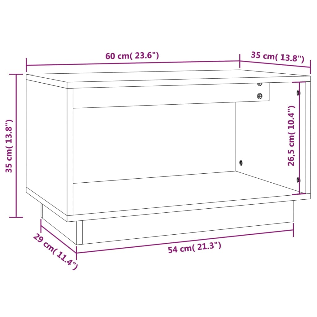 vidaXL ТВ шкаф, бял, 60x35x35 см, бор масив