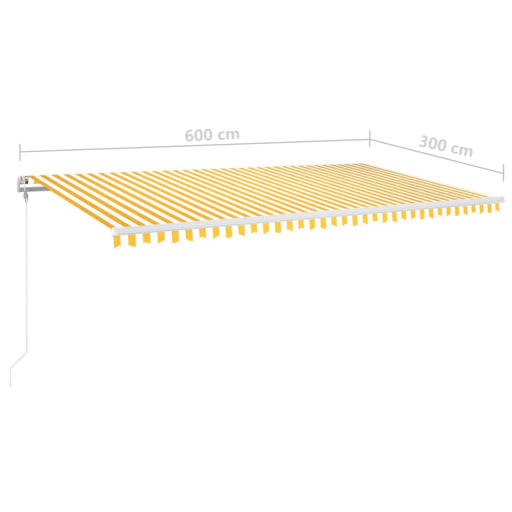 vidaXL Автоматичен сенник LED и сензор за вятър 600x300 см жълто/бяло