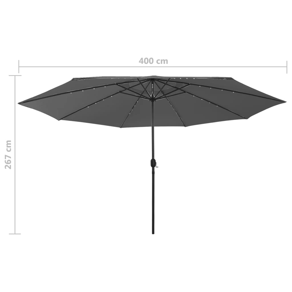 vidaXL Градински чадър с LED лампички и метален прът, 400 см, антрацит
