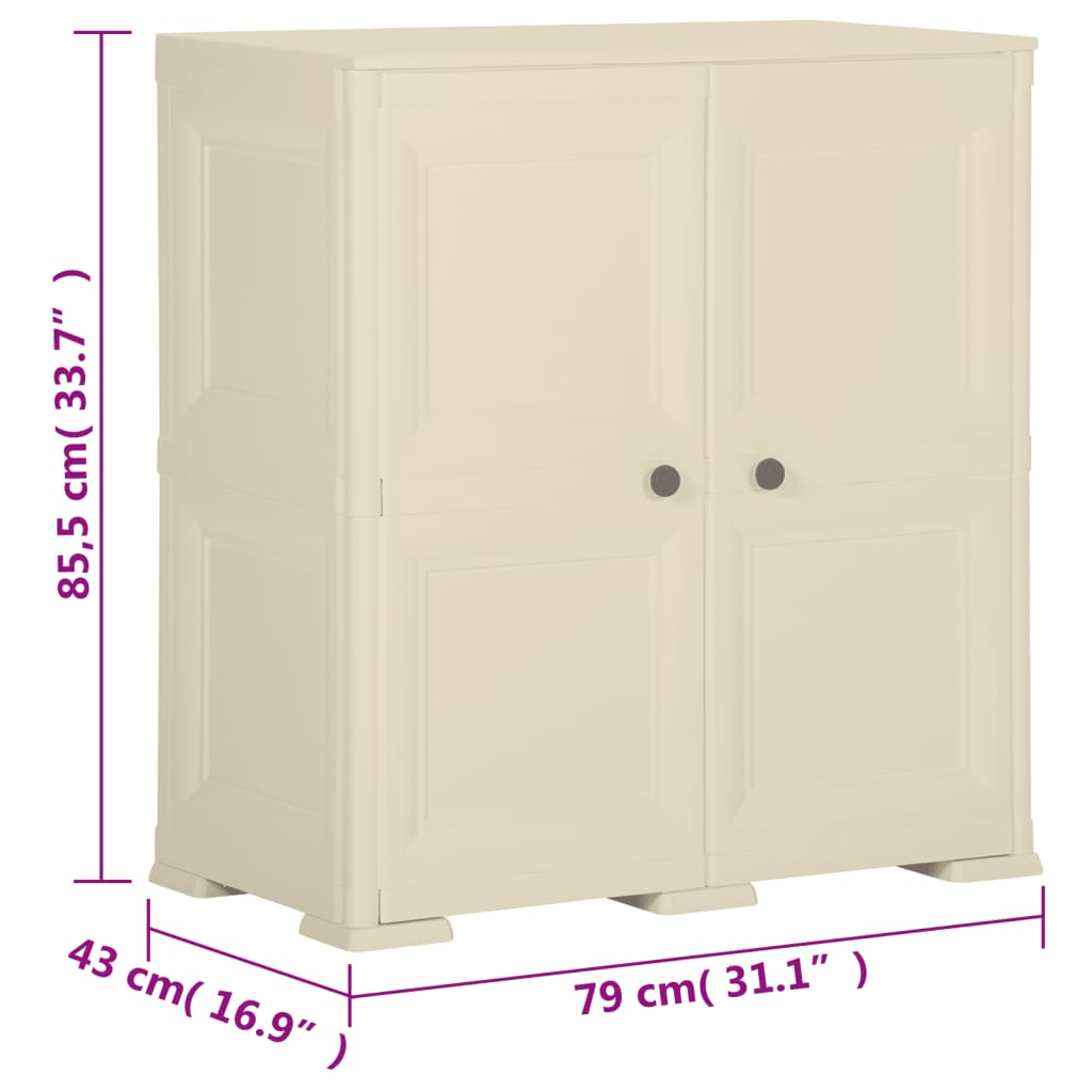 vidaXL Пластмасов шкаф, 79x43x85,5 см, дървен дизайн, ангорско бяло