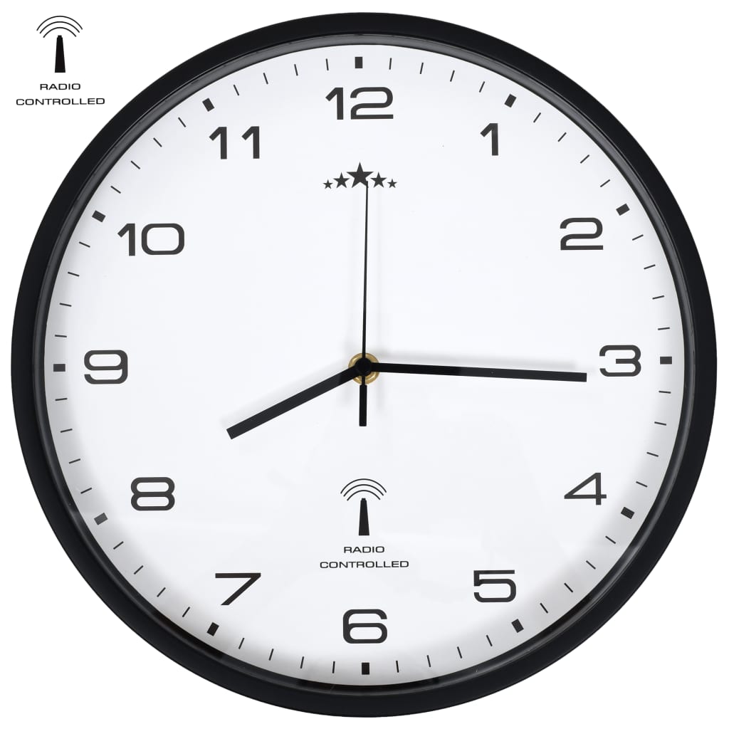 vidaXL Радиоуправляем стенен часовник, кварцов, 31 см, бяло и черно