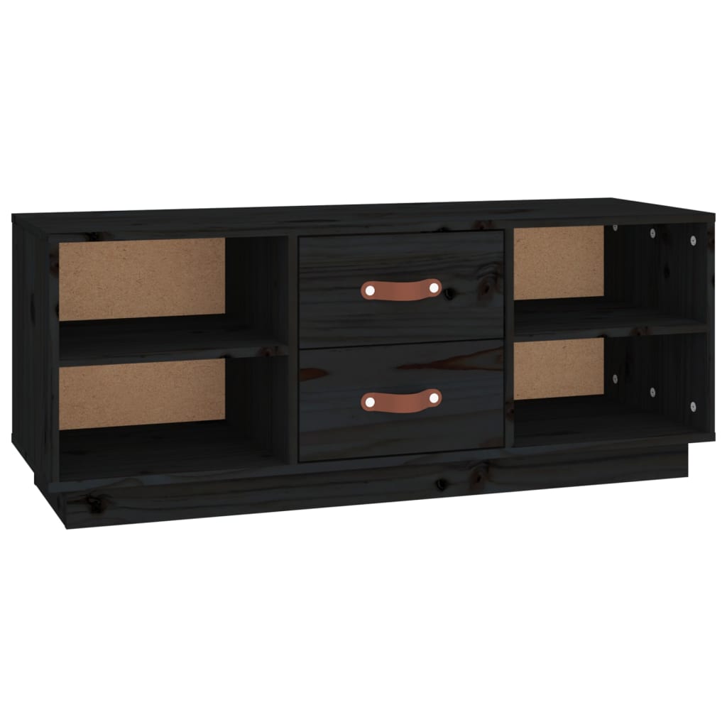 vidaXL ТВ шкаф, черен, 100x34x40 см, бор масив