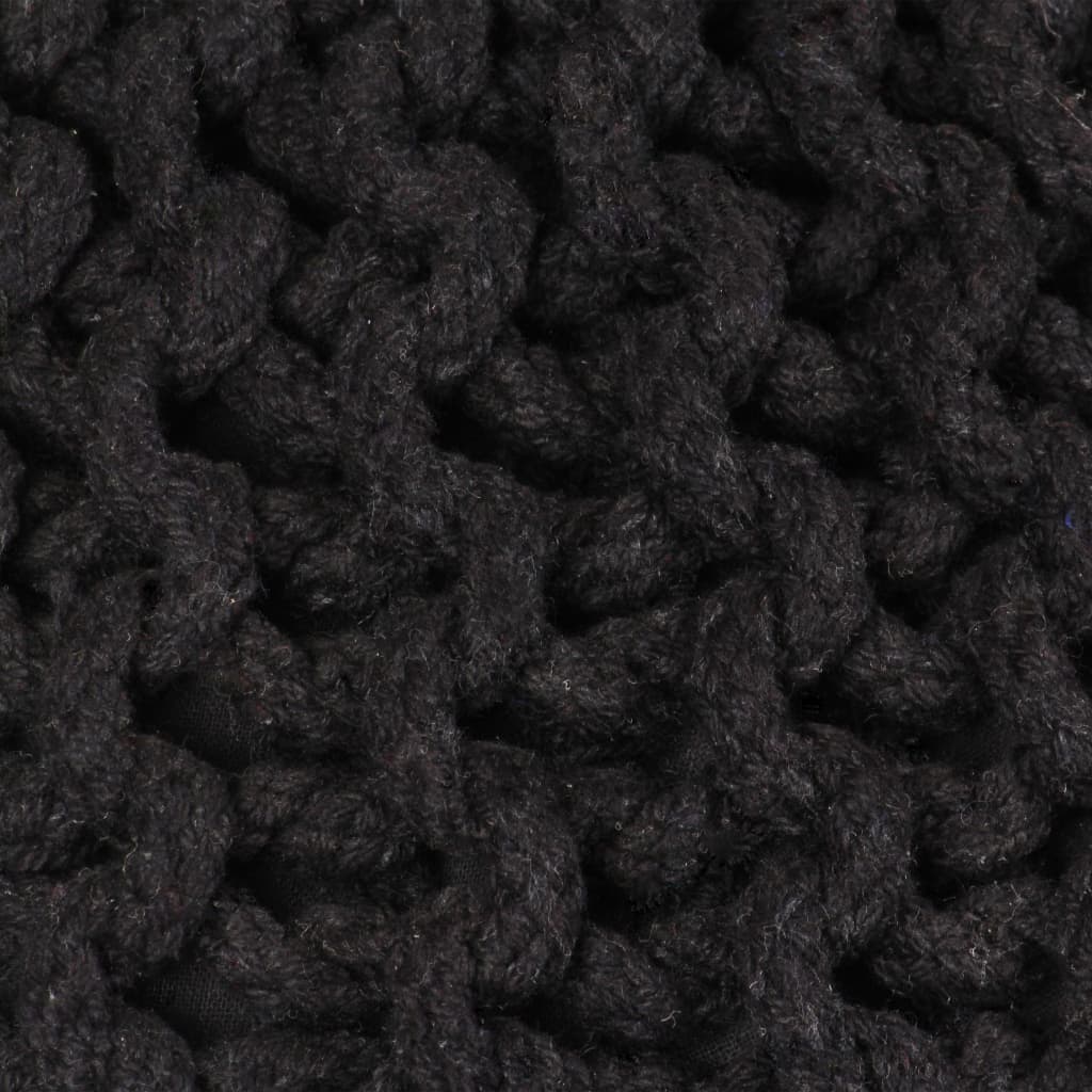 vidaXL Ръчно плетен пуф, памук, 50x35 см, черен