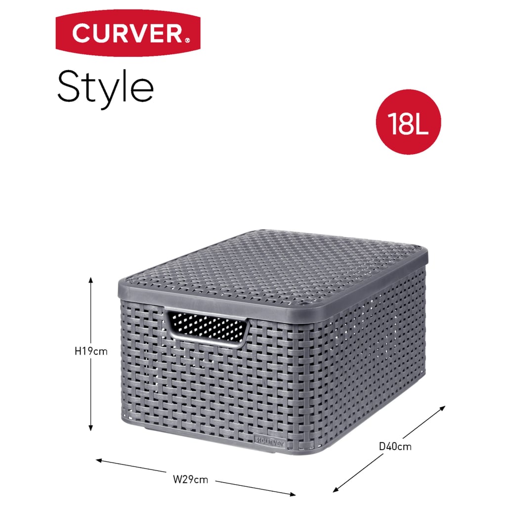 Curver Кутии за съхранение с капак Style, 3 бр, размер М, антрацит