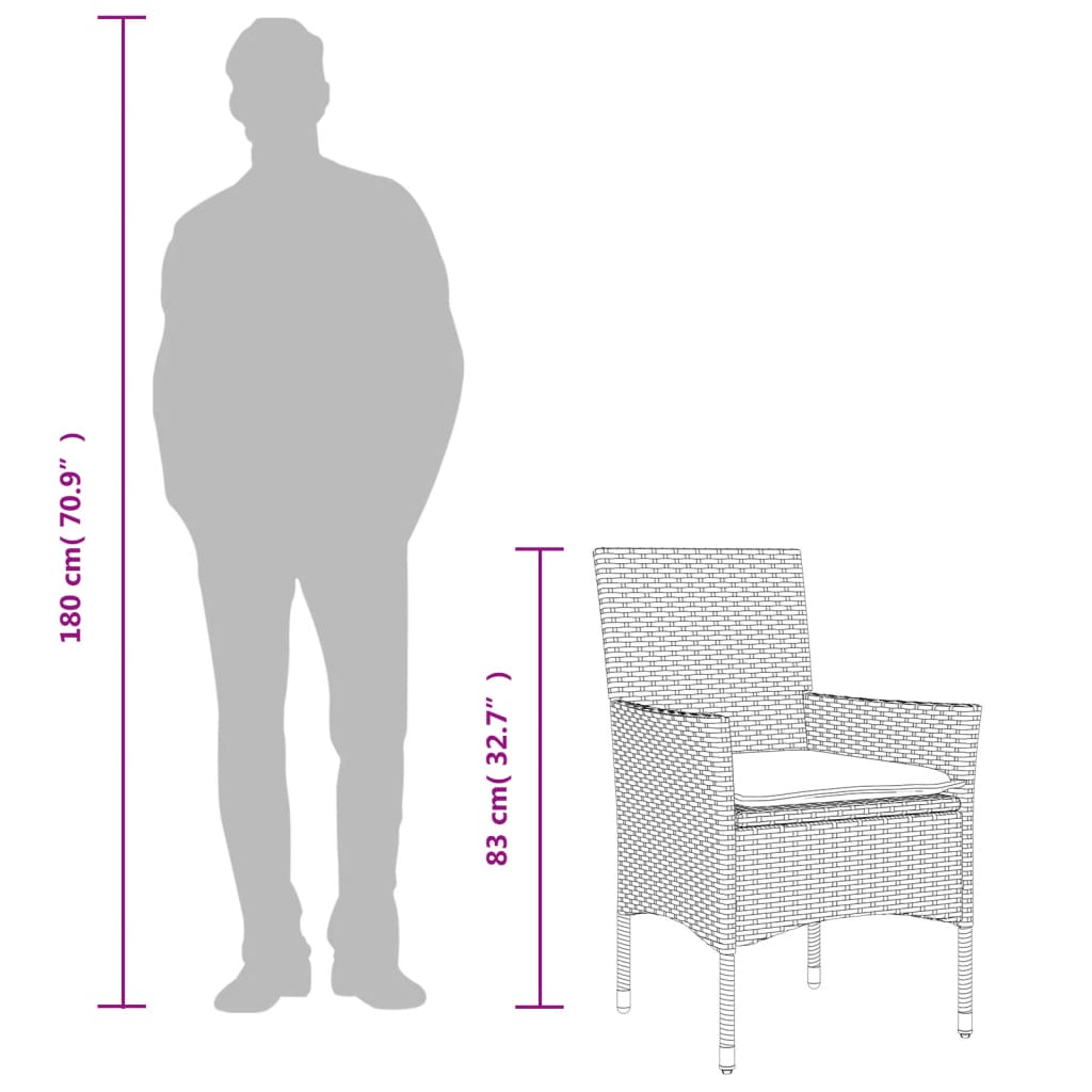 vidaXL Градински столове с възглавници, 2 бр, полиратан, сиви