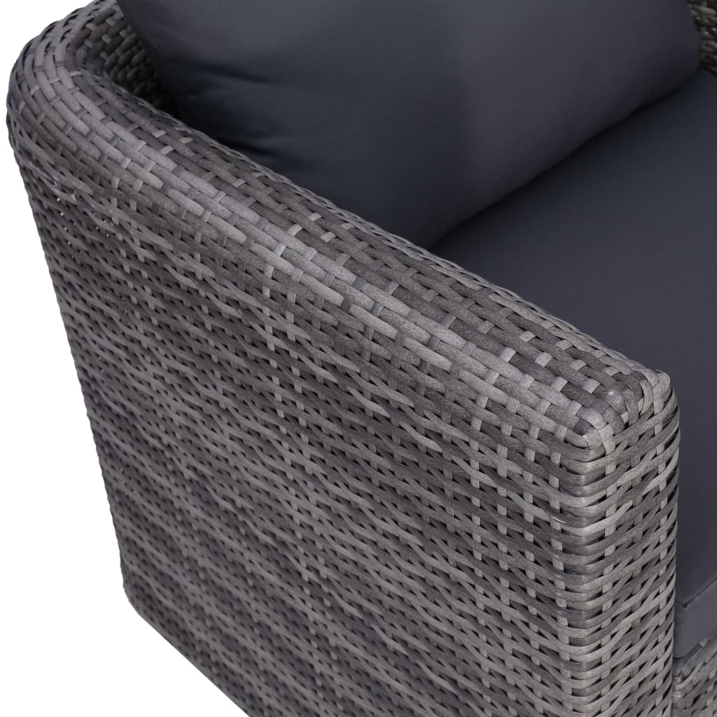 vidaXL Градински стол с възглавници, полиратан, сив