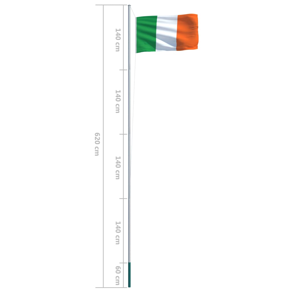 vidaXL Флаг на Ирландия и алуминиев флагщок, 6,2 м