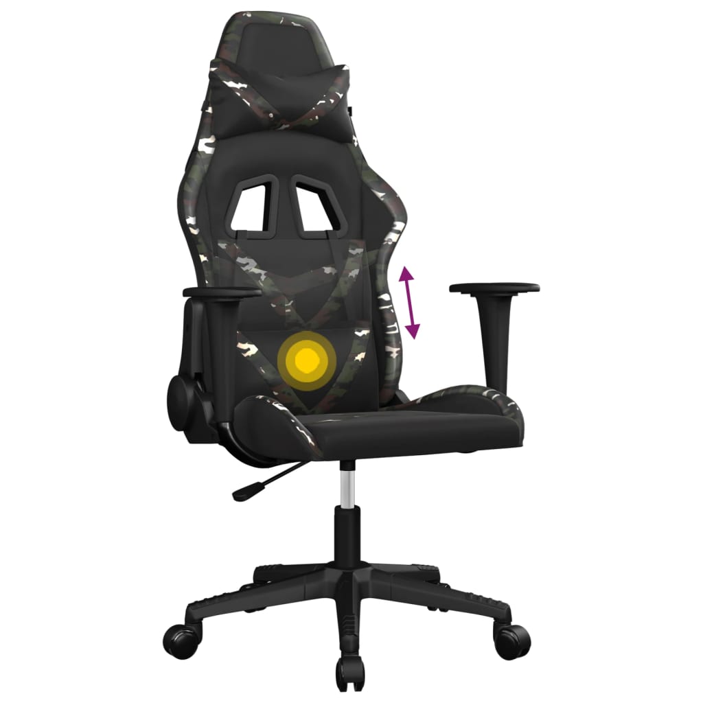 vidaXL Масажен гейминг стол, черно и камуфлаж, изкуствена кожа