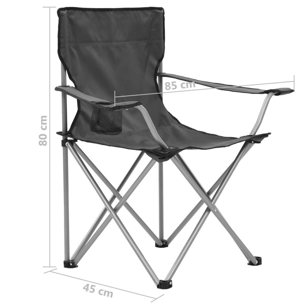 vidaXL Комплект маса и столове за къмпинг, 3 части, сив