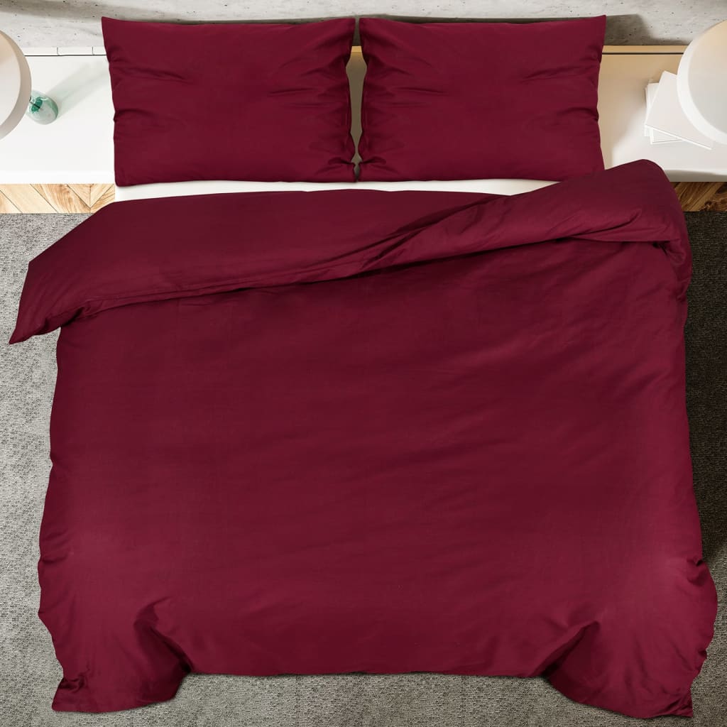vidaXL Комплект спално бельо, бордо, 260x240 см, памук