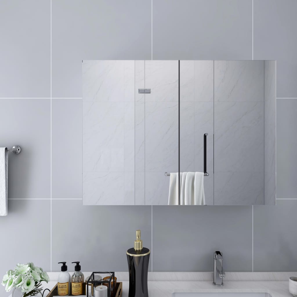 vidaXL Шкаф с огледало за баня, бял, 80x15x60 см, МДФ