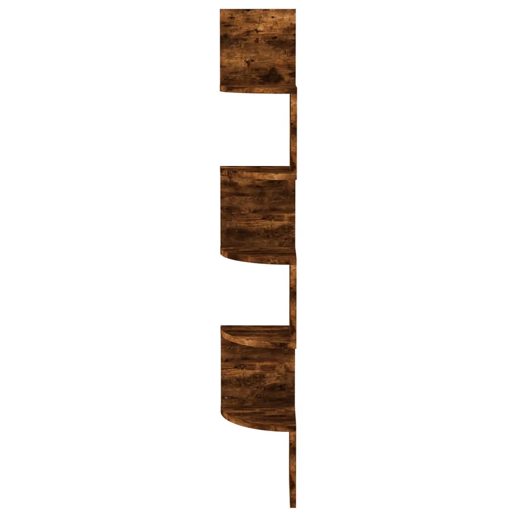 vidaXL Стенен ъглов рафт, опушен дъб, 19x19x123 см, инженерно дърво