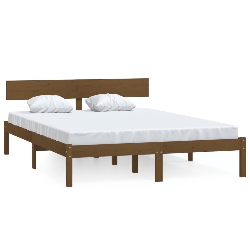 vidaXL Рамка за легло, меденокафява, бор масив, 140x190 см