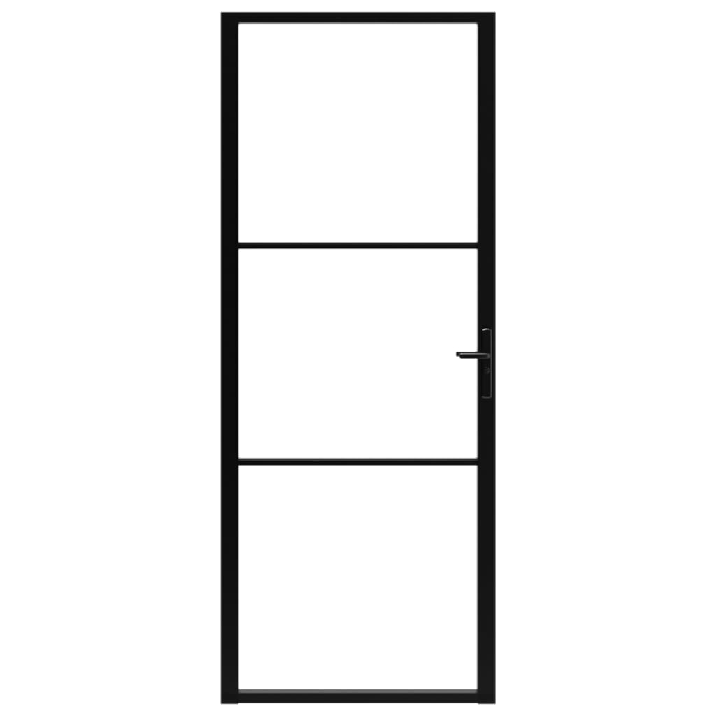 vidaXL Интериорна врата, ESG стъкло и алуминий, 83x201,5 см, черна