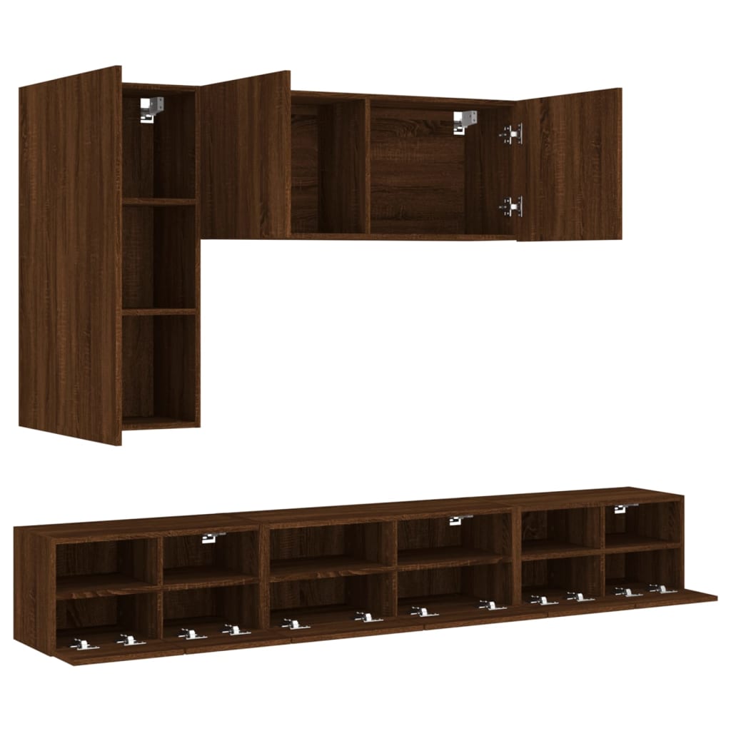 vidaXL ТВ стенни шкафове, 5 части, кафяв дъб, инженерно дърво