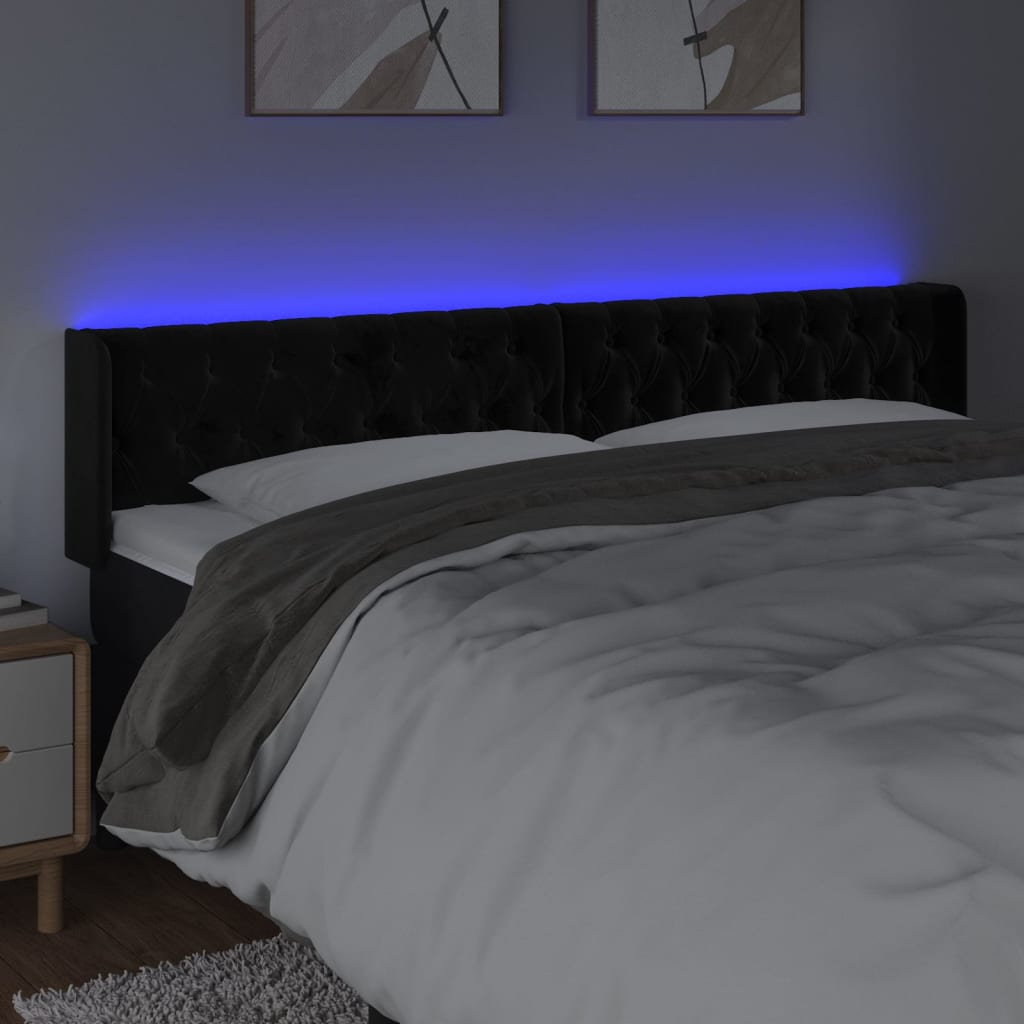 vidaXL LED горна табла за легло, черна, 203x16x78/88 см, кадифе
