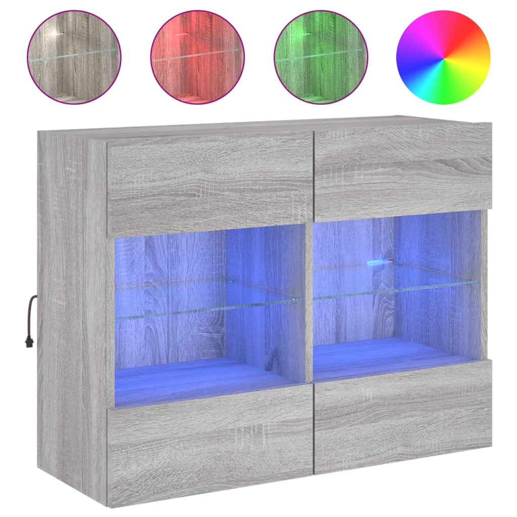vidaXL Стенен ТВ шкаф с LED осветление, сив сонома, 78,5x30x60,5 см