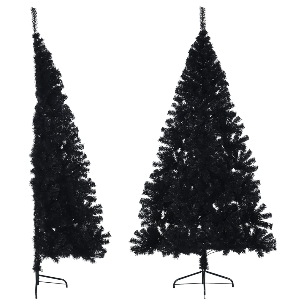 vidaXL Изкуствена половин коледна елха със стойка, черна, 210 см, PVC
