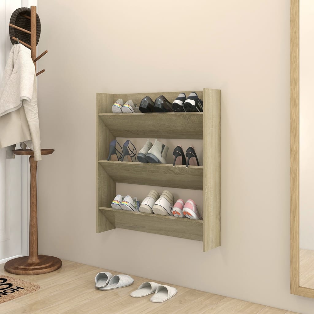 vidaXL Стенен шкаф за обувки, дъб сонома, 80x18x90 см, ПДЧ
