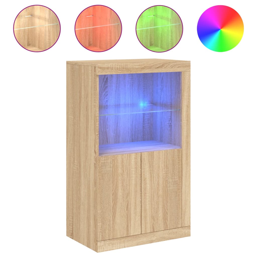 vidaXL Страничен шкаф с LED осветление, дъб сонома, инженерно дърво