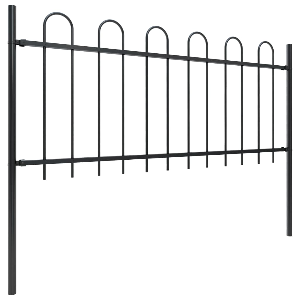 vidaXL Градинска ограда с извити върхове, стомана, 13,6x0,8 м, черна