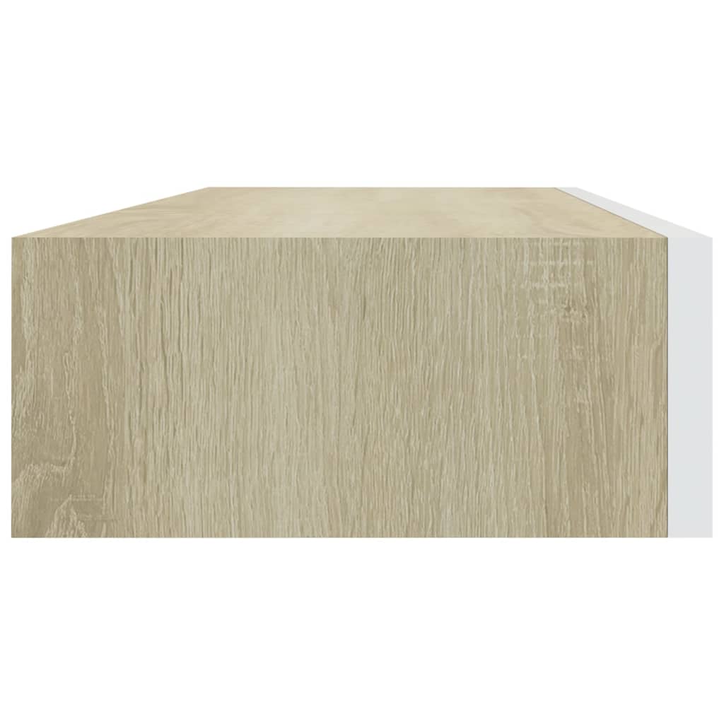 vidaXL Стенен рафт с чекмедже, дъб и бял, 60x23,5x10 см, МДФ