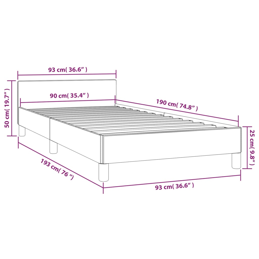 vidaXL Рамка за легло с табла, тъмносива,90x190 см плат