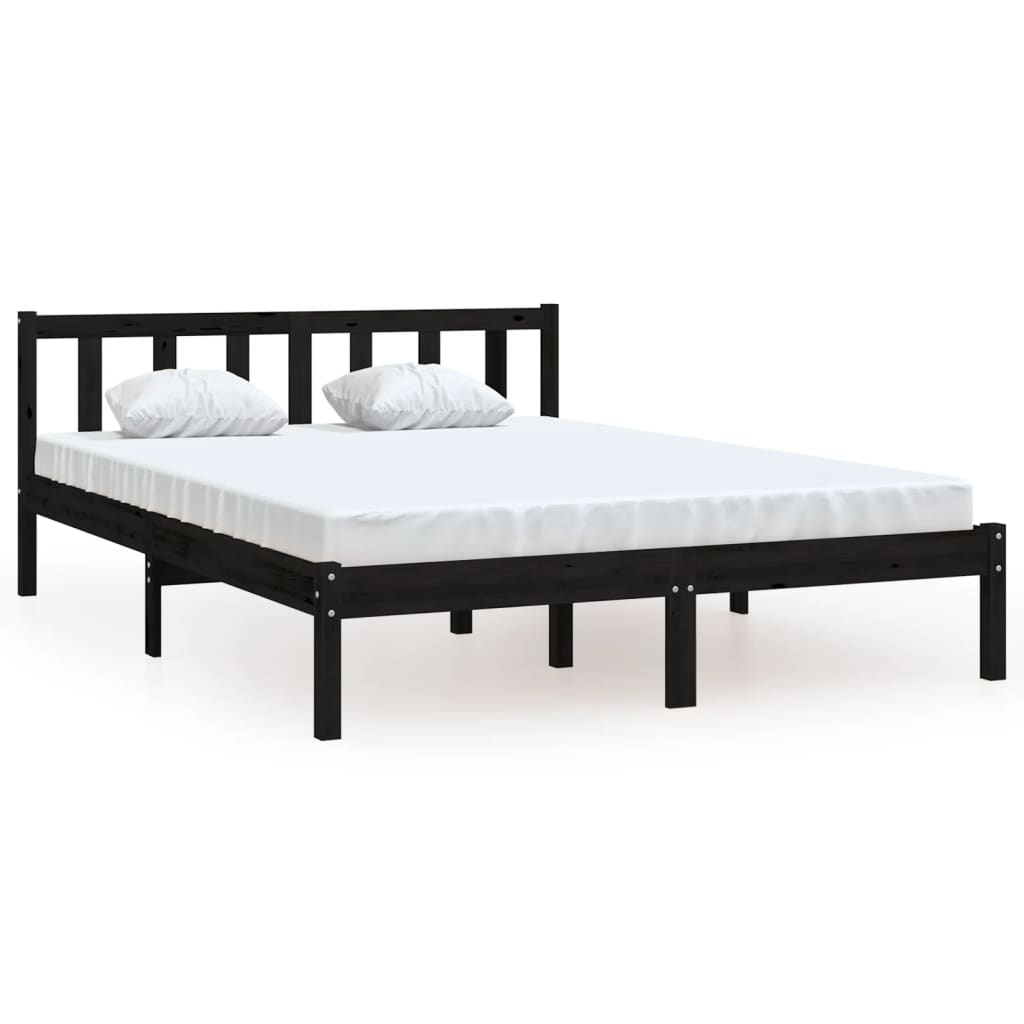 vidaXL Рамка за легло, черна, бор масив, 140x200 cм