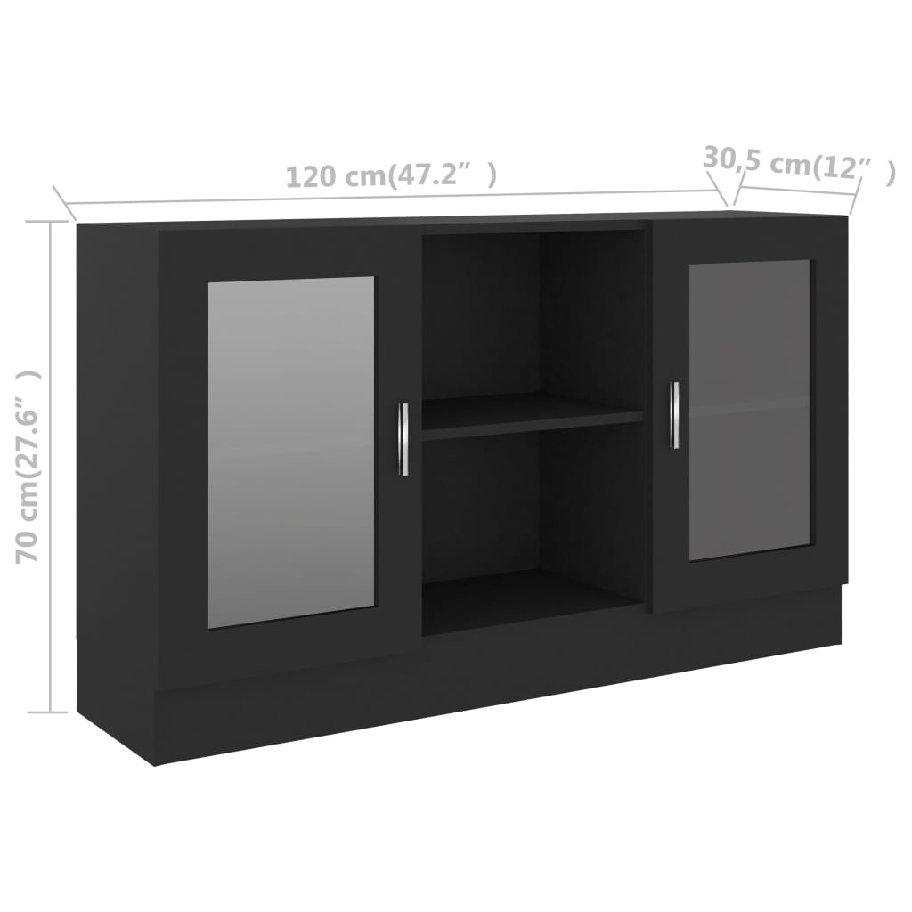 vidaXL Шкаф витрина, черен, 120x30,5x70 см, ПДЧ