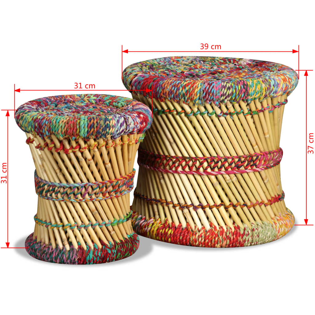 vidaXL Табуретки с Chindi детайли, 2 бр, многоцветни, бамбук