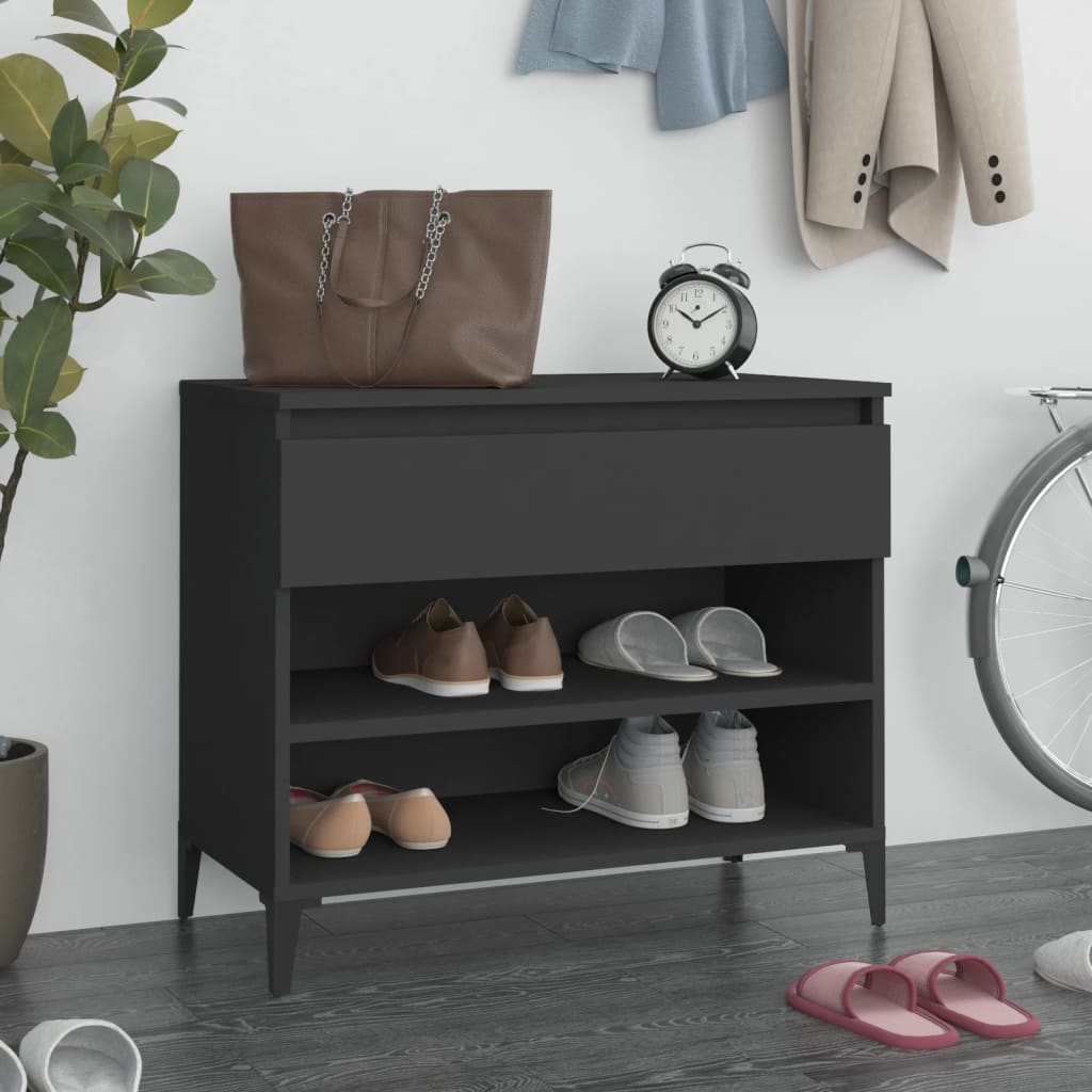 vidaXL Шкаф за обувки, черен, 70x36x60 см, инженерно дърво