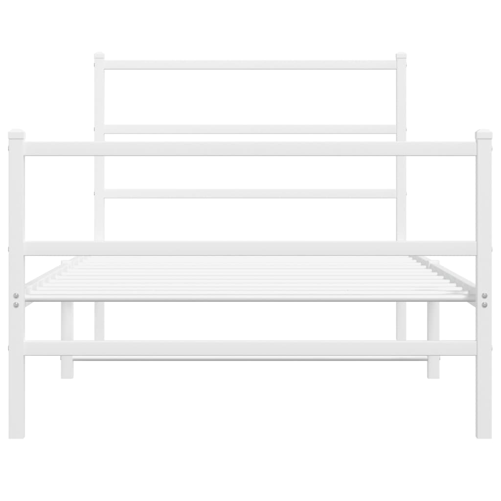 vidaXL Метална рамка за легло с горна и долна табла, бяла, 100x200 см