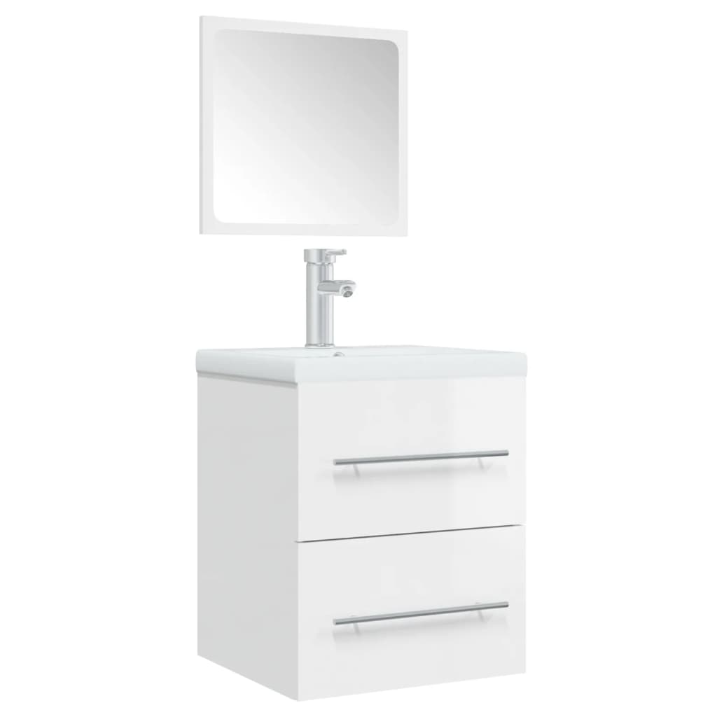 vidaXL Шкаф за баня с огледало, бял гланц, 41x38,5x48 см