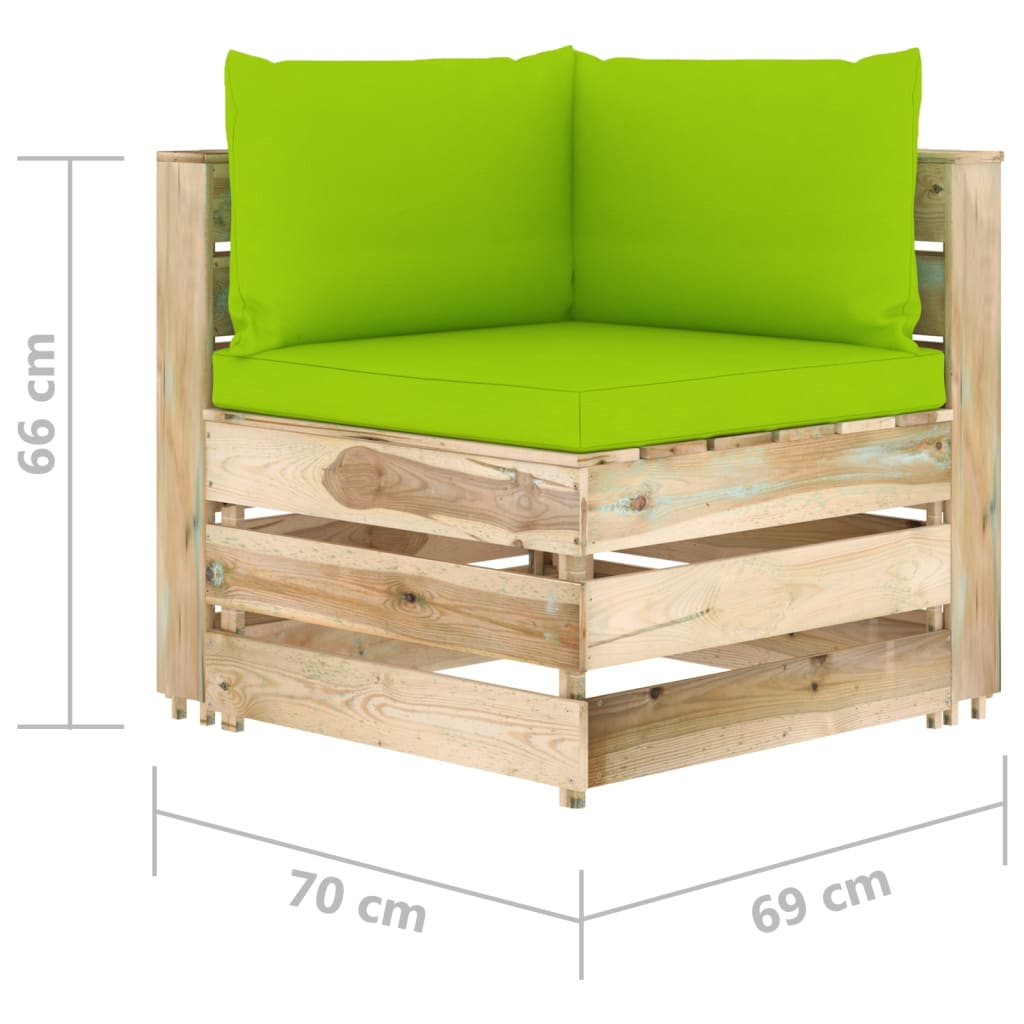 vidaXL Секционен ъглов диван с възглавници, зелено импрегнирано дърво