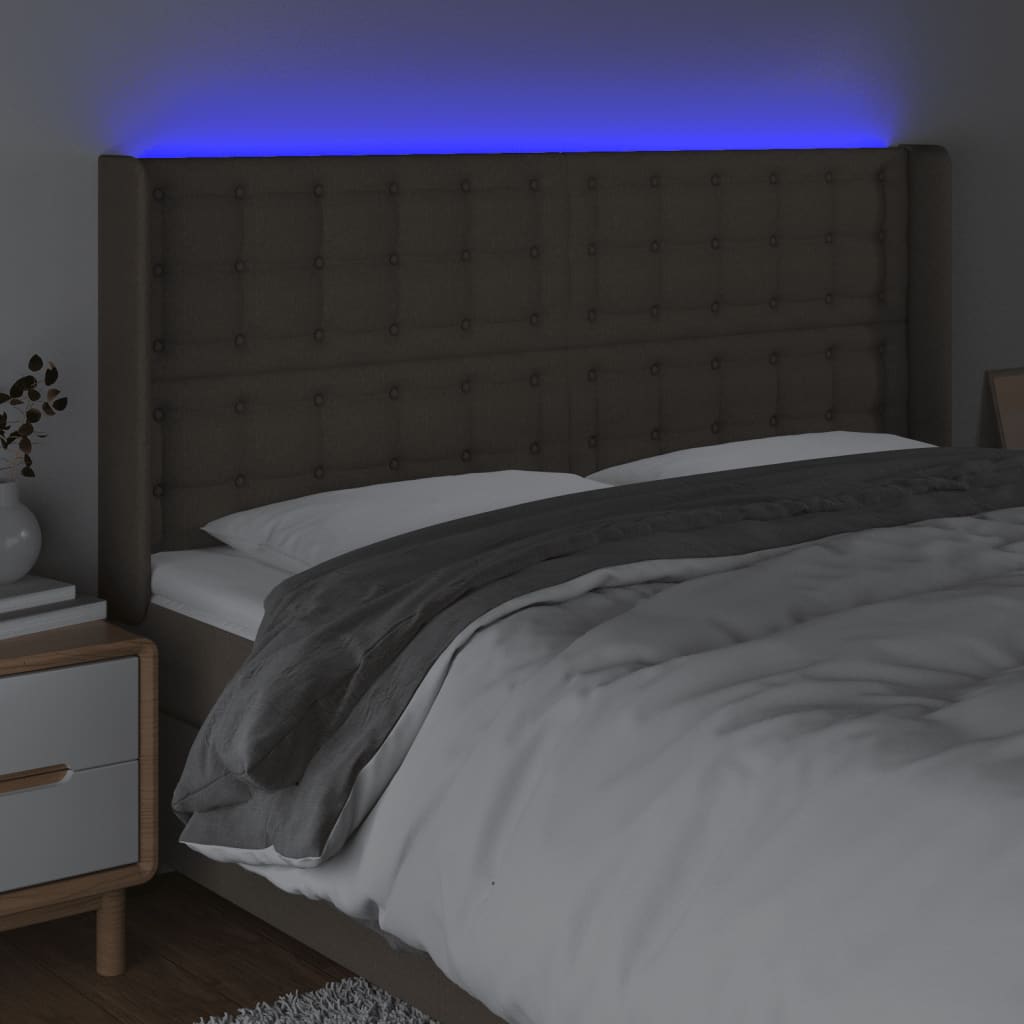 vidaXL LED горна табла за легло, таупе, 163x16x118/128 см, плат