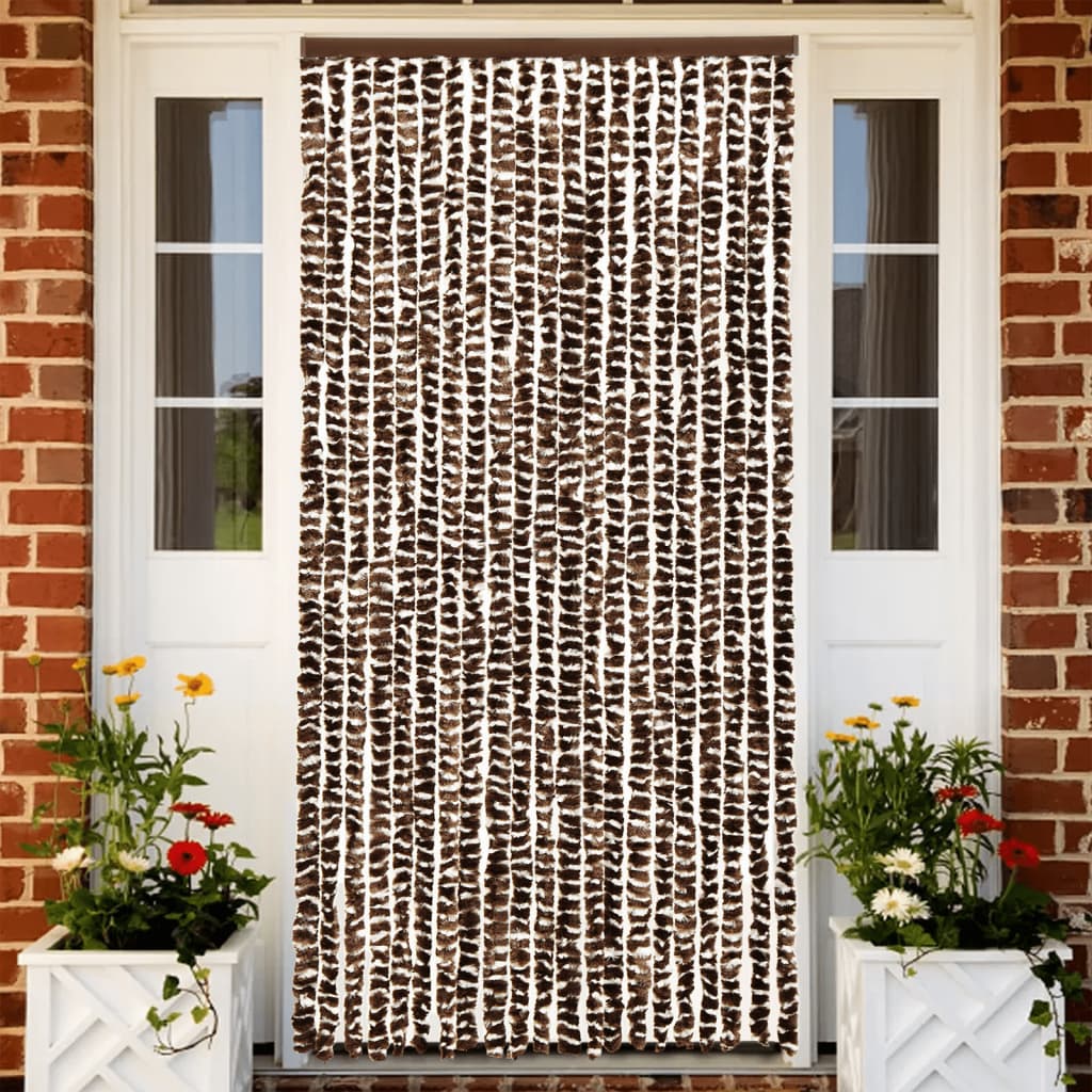 vidaXL Ресни за врата против мухи, кафяво и бяло, 56x200 см, шенил