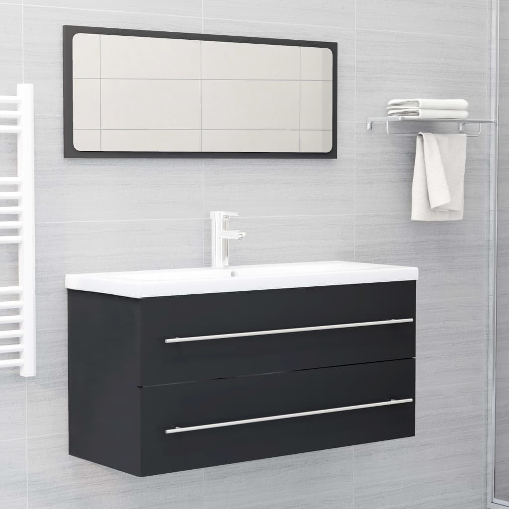 vidaXL Комплект мебели за баня от 2 части, сив, ПДЧ