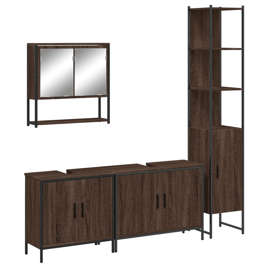 vidaXL Комплект мебели за баня от 4 части, кафяв дъб, инженерно дърво