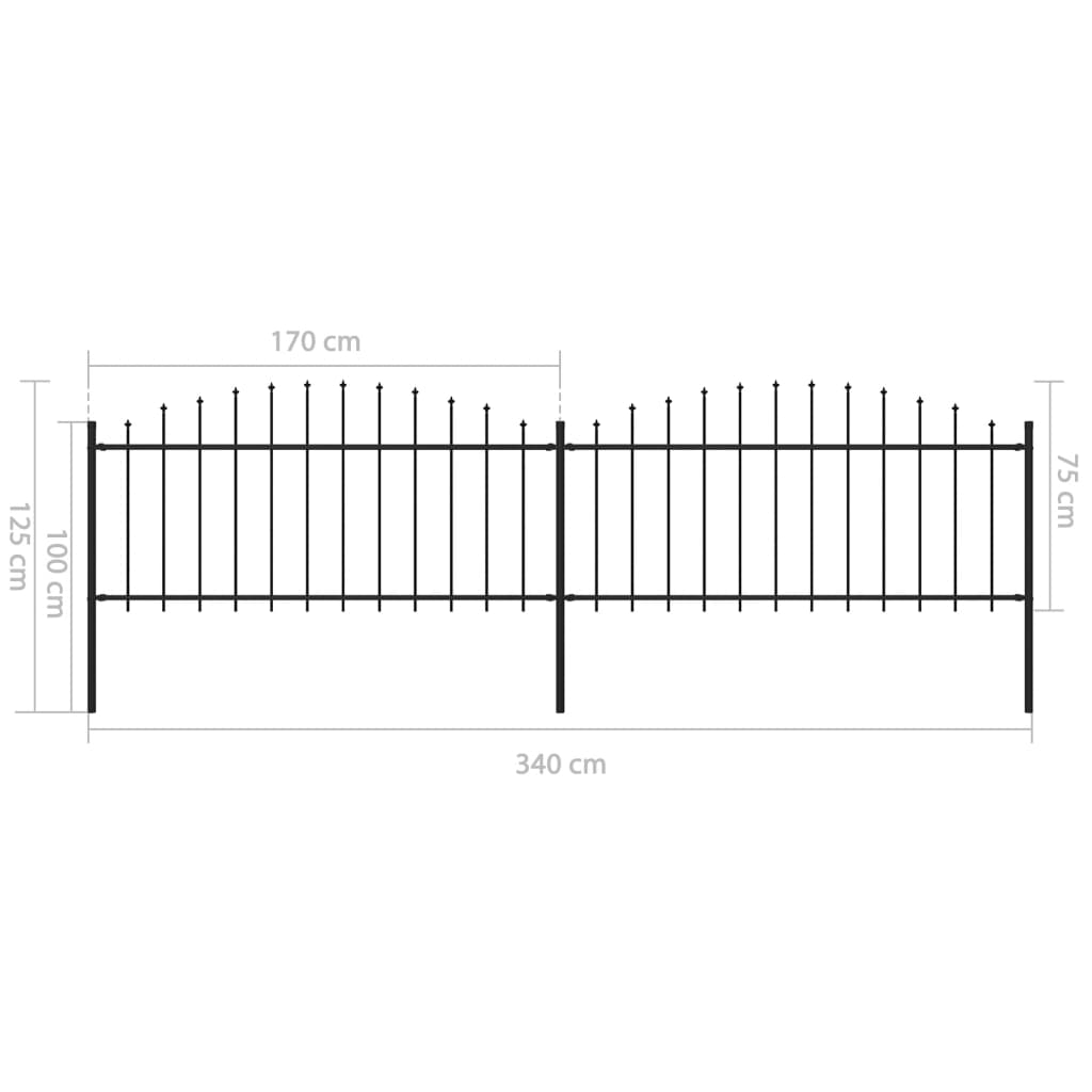 vidaXL Градинска ограда с пики, стомана, (0,5-0,75)x3,4 м, черна