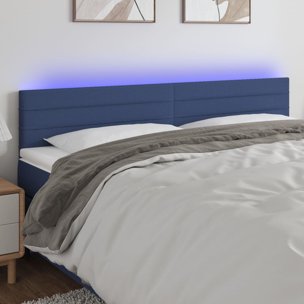 vidaXL LED горна табла за легло, синя, 160x5x78/88 см, плат