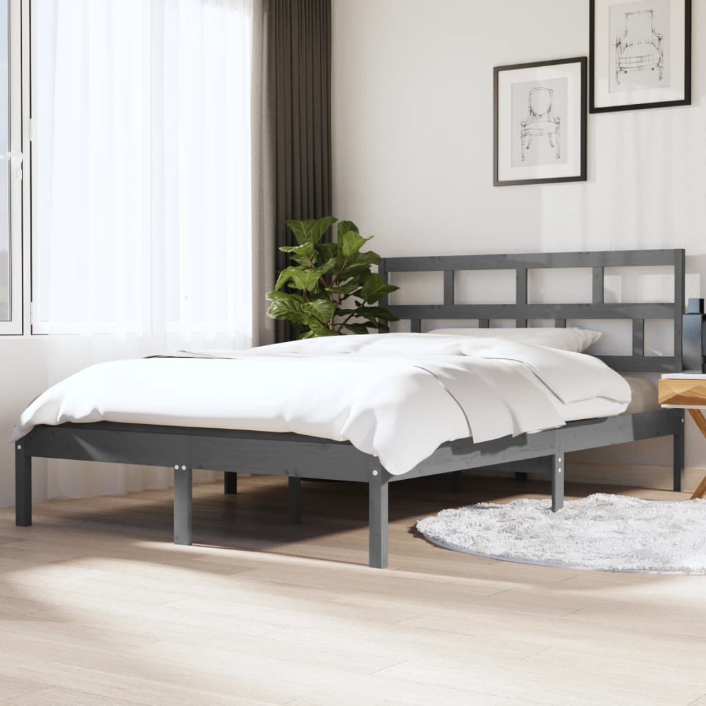 vidaXL Рамка за легло, сива, дърво масив, 120x190 см, 4FT Small Double