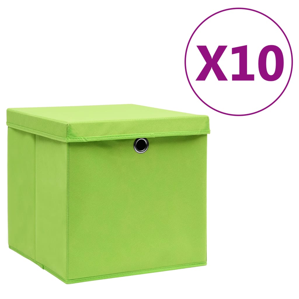 vidaXL Кутии за съхранение с капаци 10 бр 28x28x28 см зелени