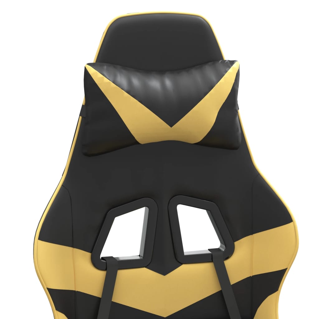 vidaXL Въртящ гейминг стол, черно и златисто, изкуствена кожа